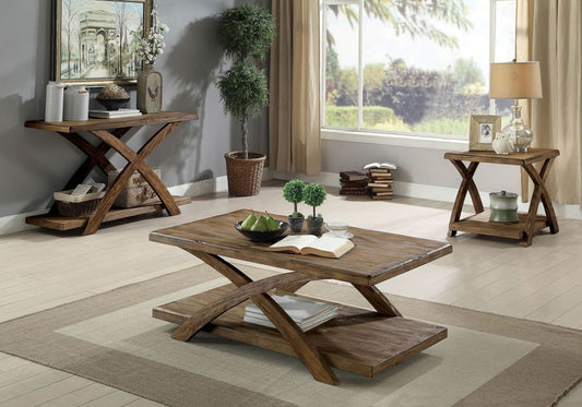 Transitional Style Wooden 3 Piece Table Set With X Shaped Table Base, Light Oak By Casagear Home