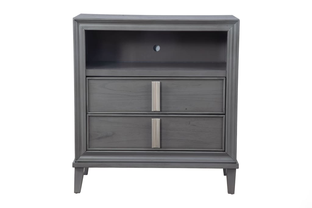 Media Chest | 2 Drawers | 1 Shelf | Transitional Style | Gray