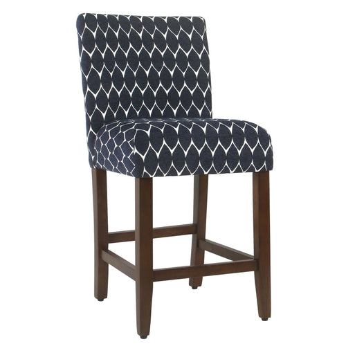 Counter Stool | 24" | Geometric Pattern Fabric | Blue White | Wood
