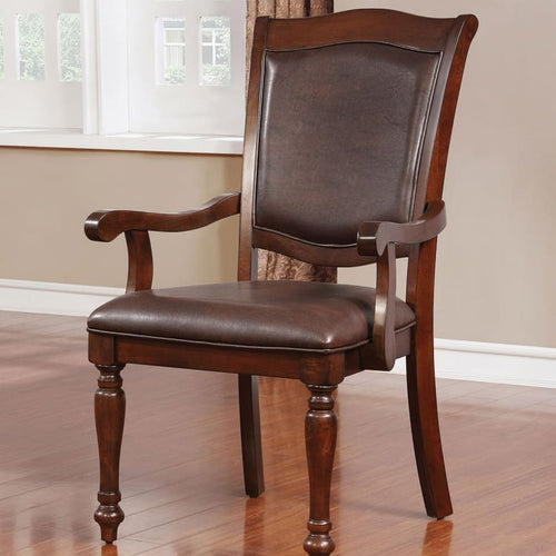 Armchair Set of 2 | Wood Frame | Leather Upholstery | Cherry