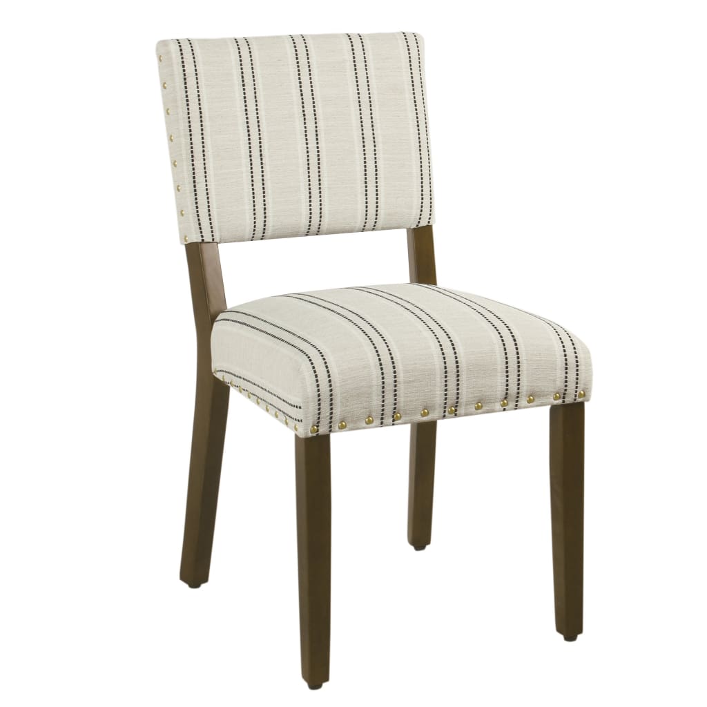 Dining Chair Set of 2 | Wood Frame | Striped Fabric Seat | Black White
