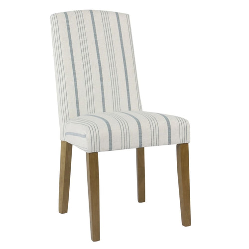 Dining Chair | Stripe Upholstery | Wood Frame | Blue & White | Set of 2