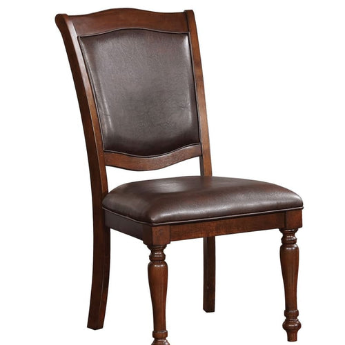 Side Chair Set of 2 | Faux Leather Cushioned | Brown Finish