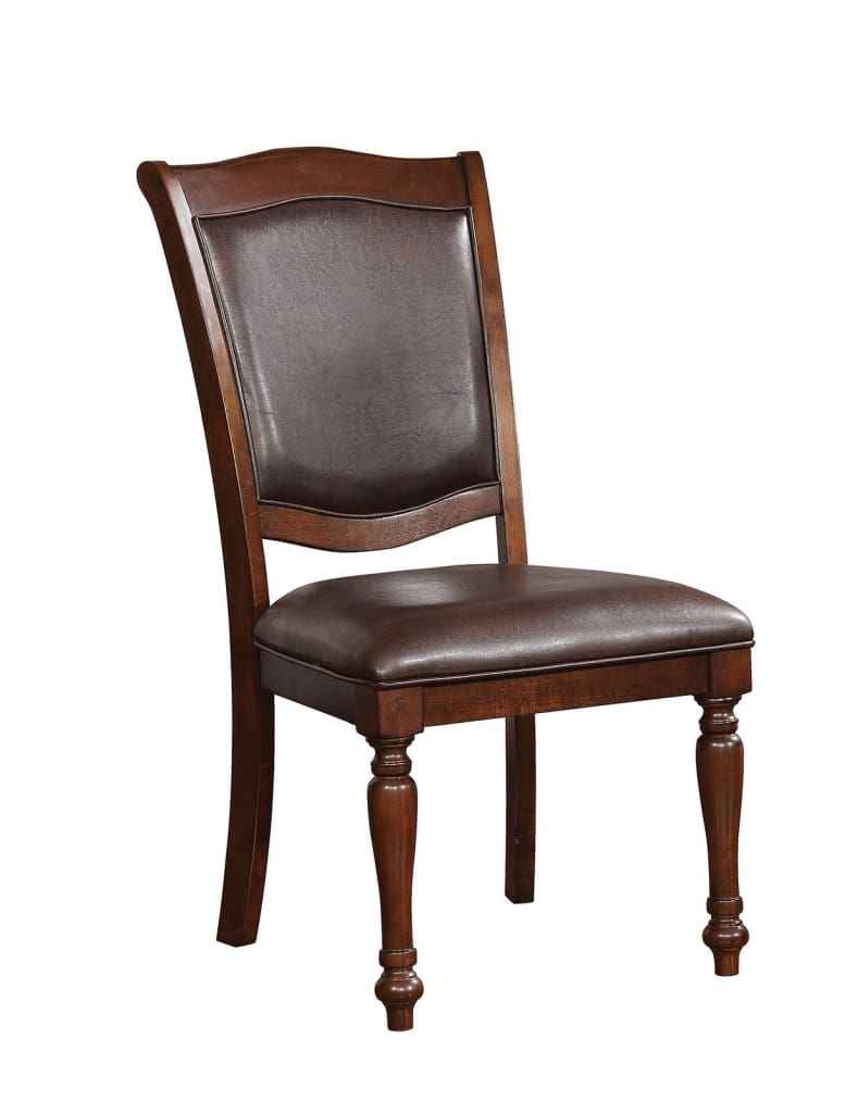 Side Chair Set of 2 | Faux Leather Cushioned | Brown Finish