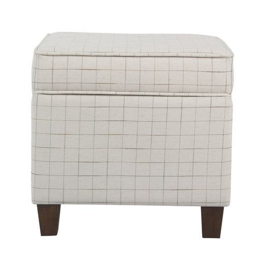 Ottoman | 20 x 20 | Grid Pattern Upholstery | Hidden Storage | Beige