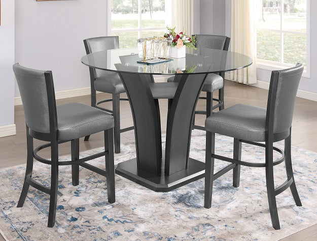 Brandon Counter Height Table | 54" Glass Top | Glam Dark Gray Pedestal