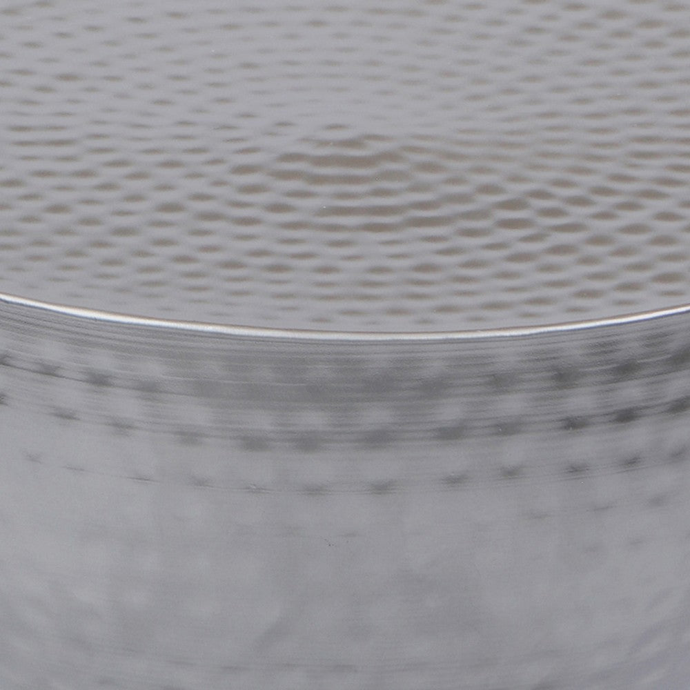 Industrial Style Hammered Texture Iron Stool with Hourglass Shaped Body, Silver By The Urban Port