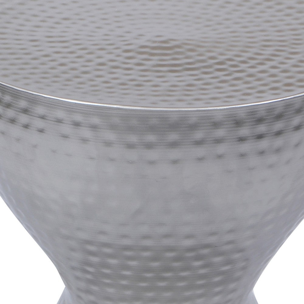 Industrial Style Hammered Texture Iron Stool with Hourglass Shaped Body, Silver By The Urban Port