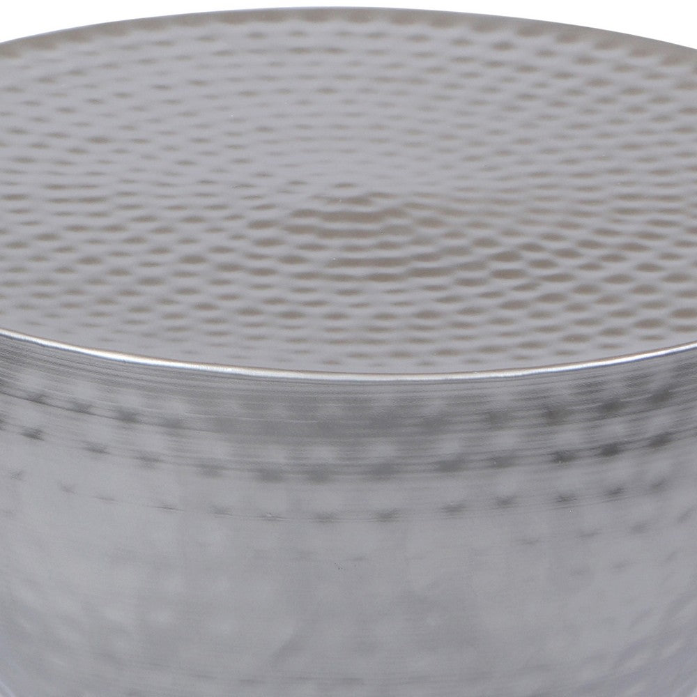 Industrial Style Hammered Texture Iron Stool with Hourglass Shaped Body, Silver By The Urban Port