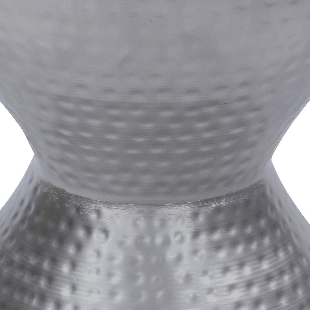 Industrial Style Hammered Texture Iron Stool with Hourglass Shaped Body, Silver By The Urban Port
