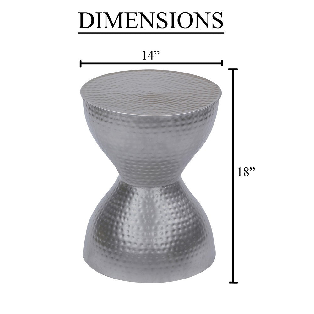 Industrial Style Hammered Texture Iron Stool with Hourglass Shaped Body, Silver By The Urban Port