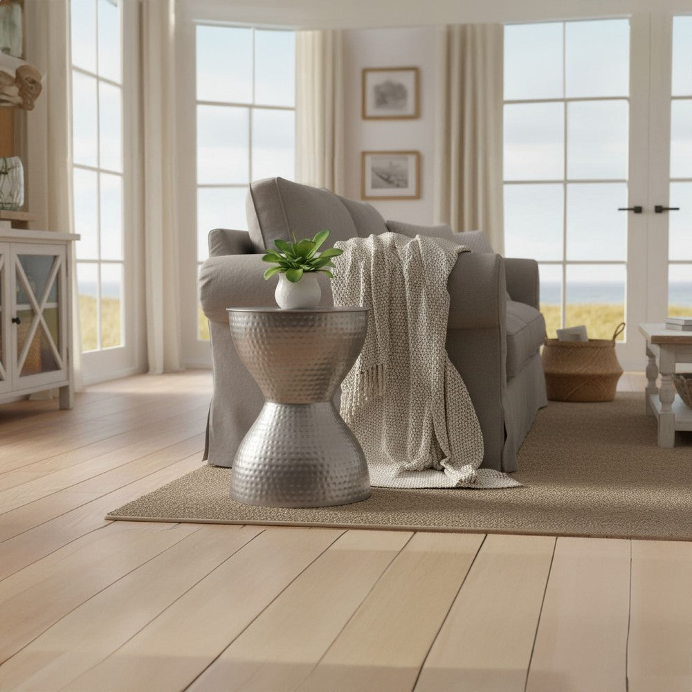 Industrial Style Hammered Texture Iron Stool with Hourglass Shaped Body, Silver By The Urban Port