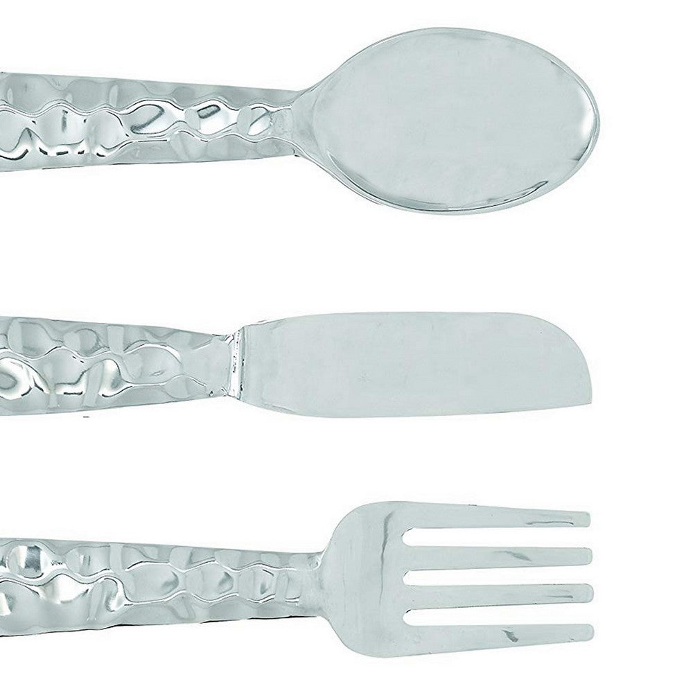 26169 Artistic Cutlery Wall Decor In Metal, Set of Three, Silver-Benzara
