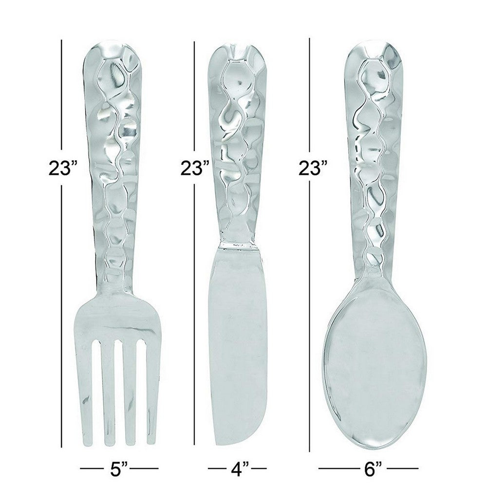 26169 Artistic Cutlery Wall Decor In Metal, Set of Three, Silver-Benzara