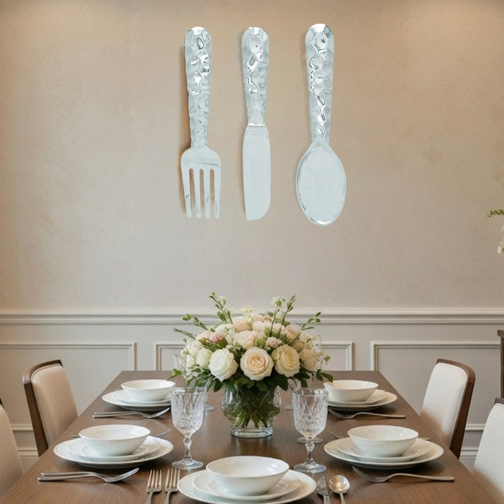 26169 Artistic Cutlery Wall Decor In Metal, Set of Three, Silver-Benzara