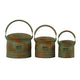 Tinged Metal Bucket Planter With Handles Patina Rust Finish Green Set of 3 - BM01164 BM01164