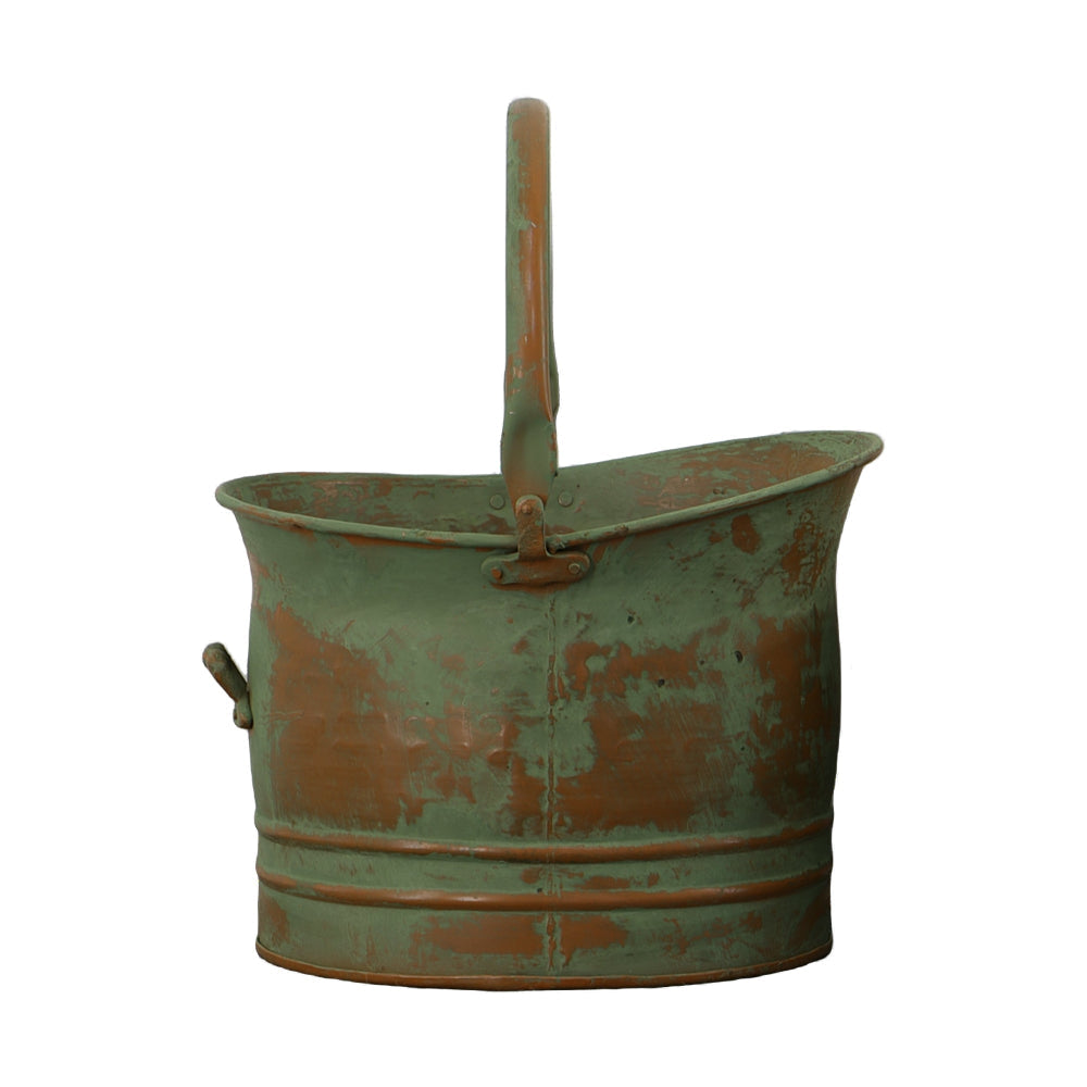 Tinged Metal Bucket Planter With Handles Patina Rust Finish Green Set of 3 - BM01164 BM01164