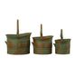 Tinged Metal Bucket Planter With Handles, Patina Rust Finish, Green, Set of 3 - BM01164