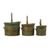 Tinged Metal Bucket Planter With Handles Patina Rust Finish Green Set of 3 - BM01164 BM01164