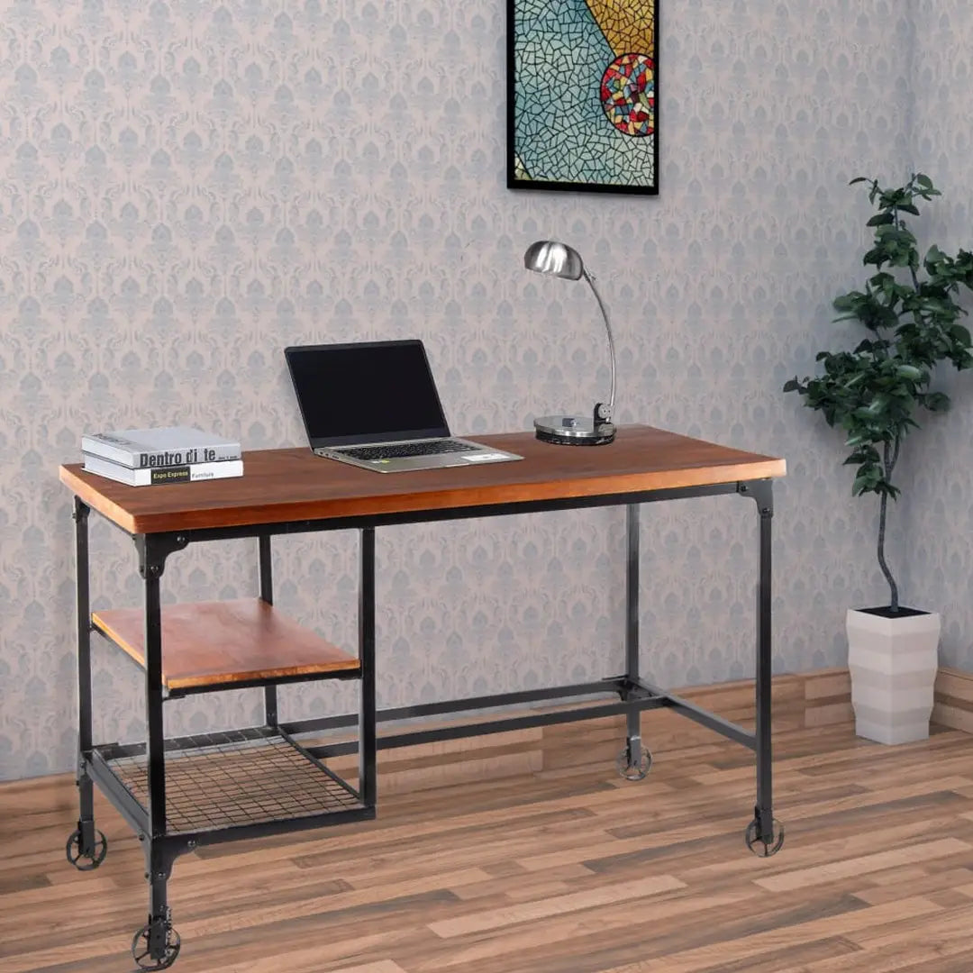 industrial style wood and metal desk