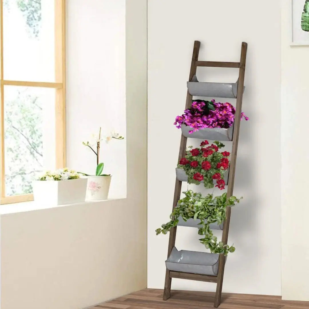 5 Tier Wood and Metal Ladder Planter 5 Tier Wood and Metal Ladder Planter