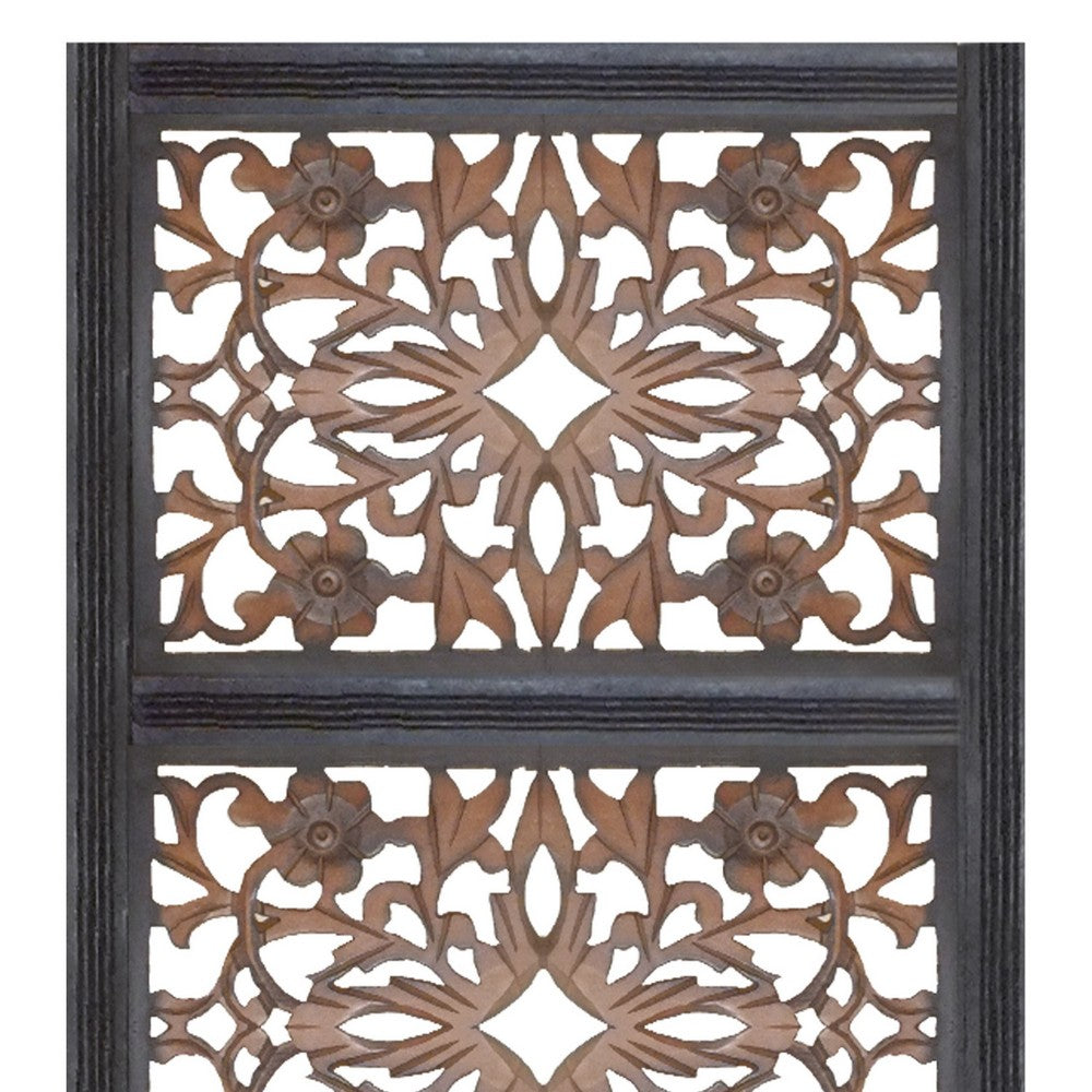 Rectangular Wall Panel with Intricate Floral Carvings, Burnt Black The Urban Port