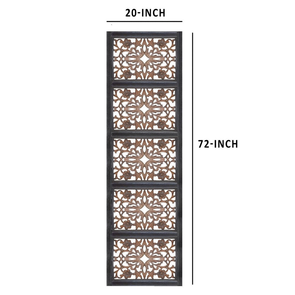 Rectangular Wall Panel with Intricate Floral Carvings, Burnt Black The Urban Port