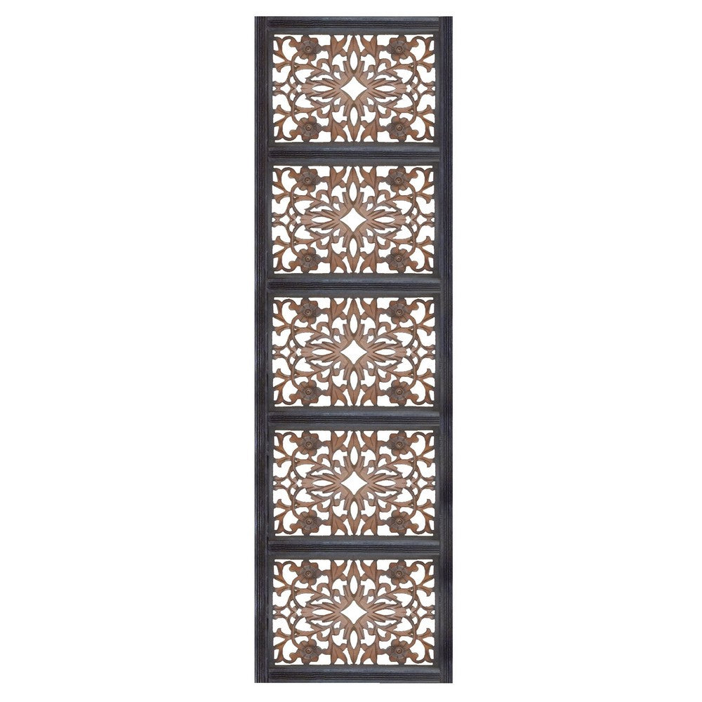 Rectangular Wall Panel with Intricate Floral Carvings, Burnt Black The Urban Port
