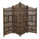 Benzara Hand Carved Foldable 4-Panel Wooden Partition Screen/RoomDivider,Brown - BM01875