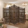 Benzara Hand Carved Foldable 4-Panel Wooden Partition Screen/RoomDivider,Brown - BM01875