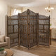 Benzara Hand Carved Foldable 4-Panel Wooden Partition Screen/RoomDivider,Brown - BM01875