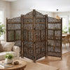 Benzara Hand Carved Foldable 4-Panel Wooden Partition Screen/RoomDivider,Brown - BM01875