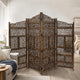 Benzara Hand Carved Foldable 4-Panel Wooden Partition Screen/RoomDivider,Brown - BM01875