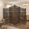 Benzara Hand Carved Foldable 4-Panel Wooden Partition Screen/RoomDivider,Brown - BM01875