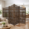 Benzara Hand Carved Foldable 4-Panel Wooden Partition Screen/RoomDivider,Brown - BM01875