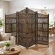 Benzara Hand Carved Foldable 4-Panel Wooden Partition Screen/RoomDivider,Brown - BM01875