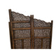 Benzara Hand Carved Foldable 4-Panel Wooden Partition Screen/RoomDivider,Brown - BM01875