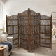 Benzara Hand Carved Foldable 4-Panel Wooden Partition Screen/RoomDivider,Brown - BM01875