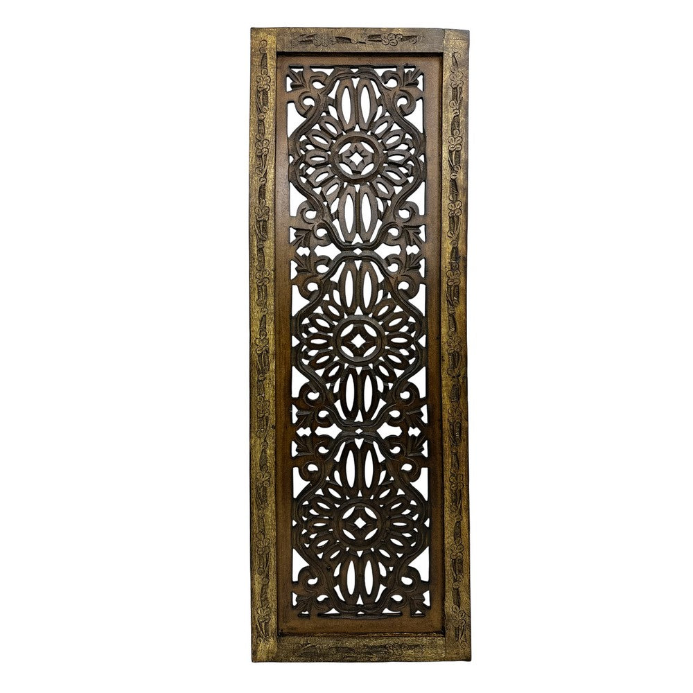 Benzara Floral Hand Carved Wooden Wall Panels, Assortment of Two, Brown