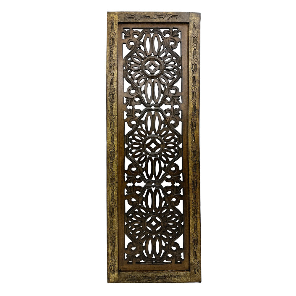 Benzara Floral Hand Carved Wooden Wall Panels Assortment of Two Brown BM01881