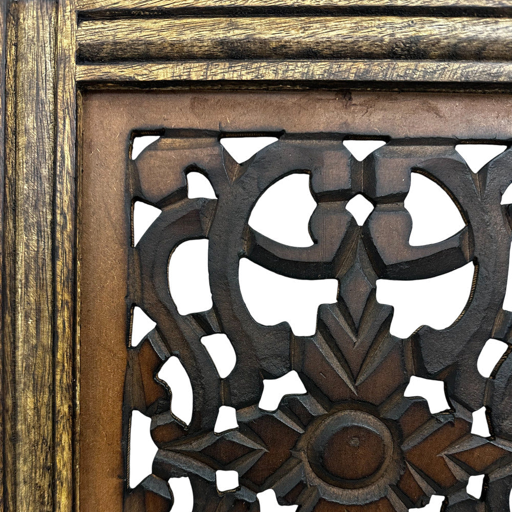 Benzara Floral Hand Carved Wooden Wall Panels Assortment of Two Brown BM01881