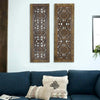 Benzara Floral Hand Carved Wooden Wall Panels, Assortment of Two, Brown