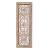 Rectangular Mango Wood Wall Panel Hand Crafted With Intricate Carving White and Brown The Urban Port 34130