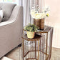 22, 19 Inch 2 Piece Nesting End Side Table Set, Hexagonal Top, Wire Frame, Metal, Antique Brass By The Urban Port