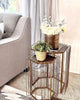 22, 19 Inch 2 Piece Nesting End Side Table Set, Hexagonal Top, Wire Frame, Metal, Antique Brass By The Urban Port