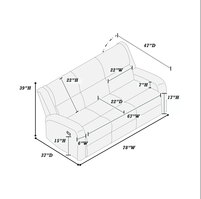 Charles Manual Recliner Sofa, Smoke Gray Faux Leather, Solid Wood, 78"