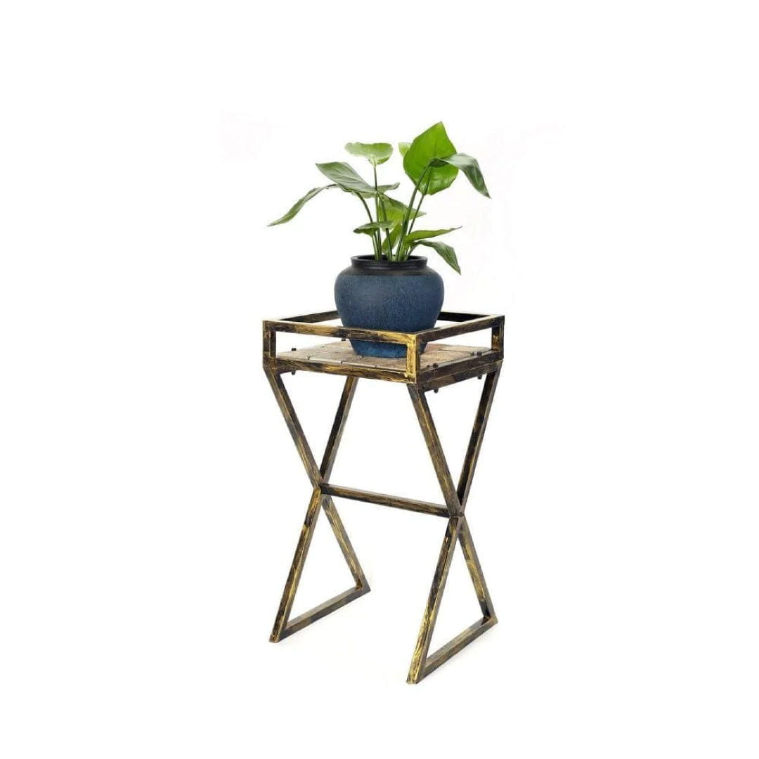 27 Stone Top Plant Stand with X Legs