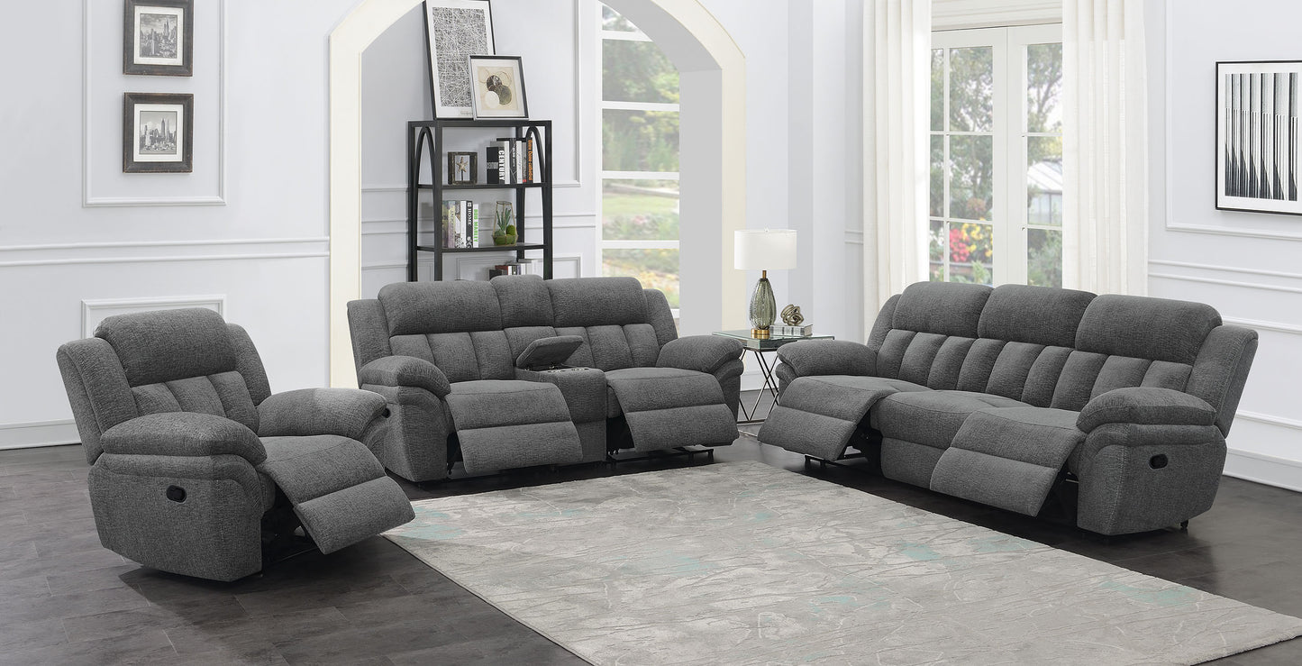 Jak 99 Inch Sofa, Power Recliner, Padded Backrest, Charcoal Gray Fabric By Casagear Home