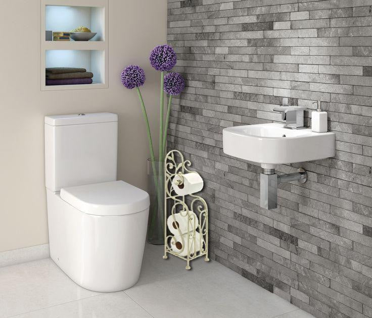 Classic Free standing Metal Toilet Paper Holder Off White-Benzara BM05342