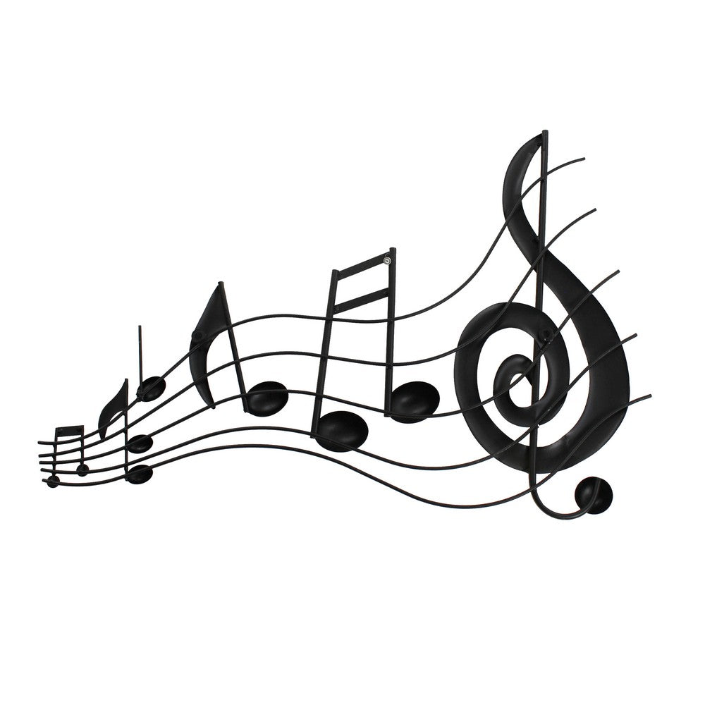 26 Inch Handmade Metal Wall Mount Accent Decor with Musical Notes and Treble Clef Black Red By The Urban Port BM05414